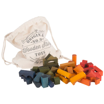 100 Rainbow Wooden Blocks in Cloth Bag
