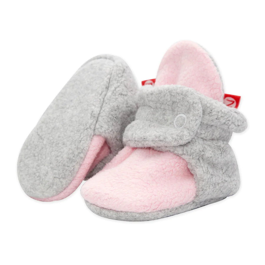 Cozie Fleece Baby Booties - Baby Pink/Heather Gray