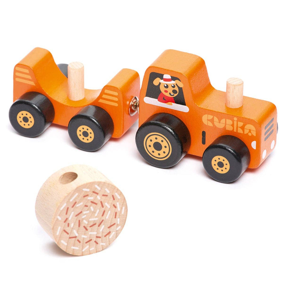 Wooden Tractor with Hay Bale