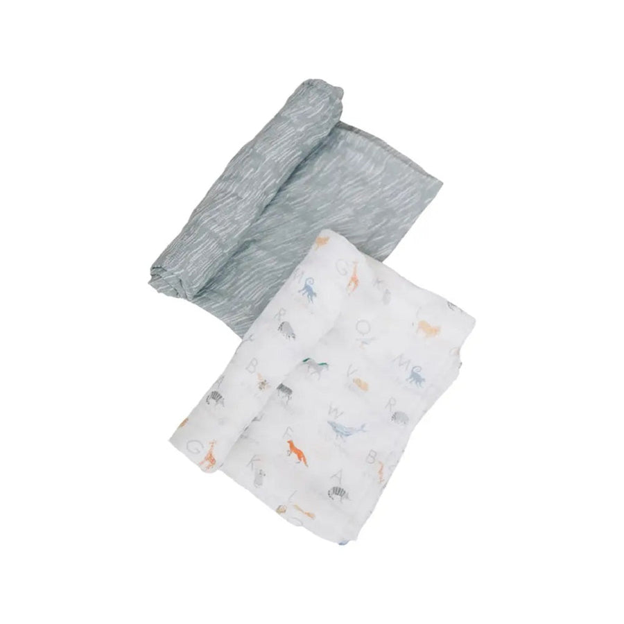 Luxury Muslin Swaddle 2 pack - Animal Alphabet + Gray Crayon