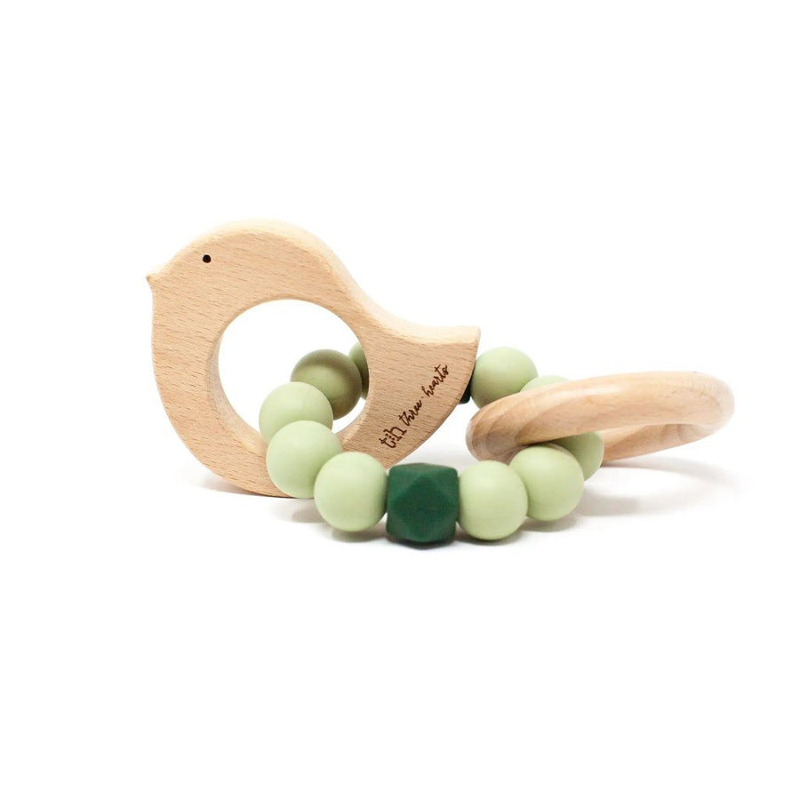 Dove/Chick Silicone & Wood Teething Rattle