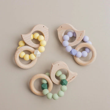 Dove/Chick Silicone & Wood Teething Rattle