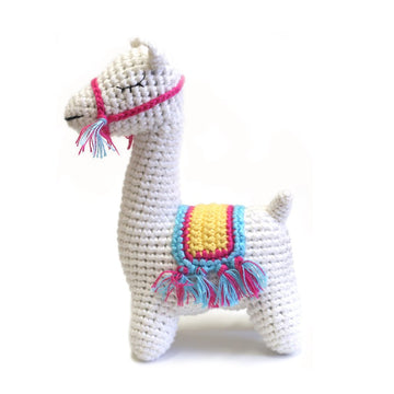 Handmade Bamboo Crochet Teething Rattle - Llama
