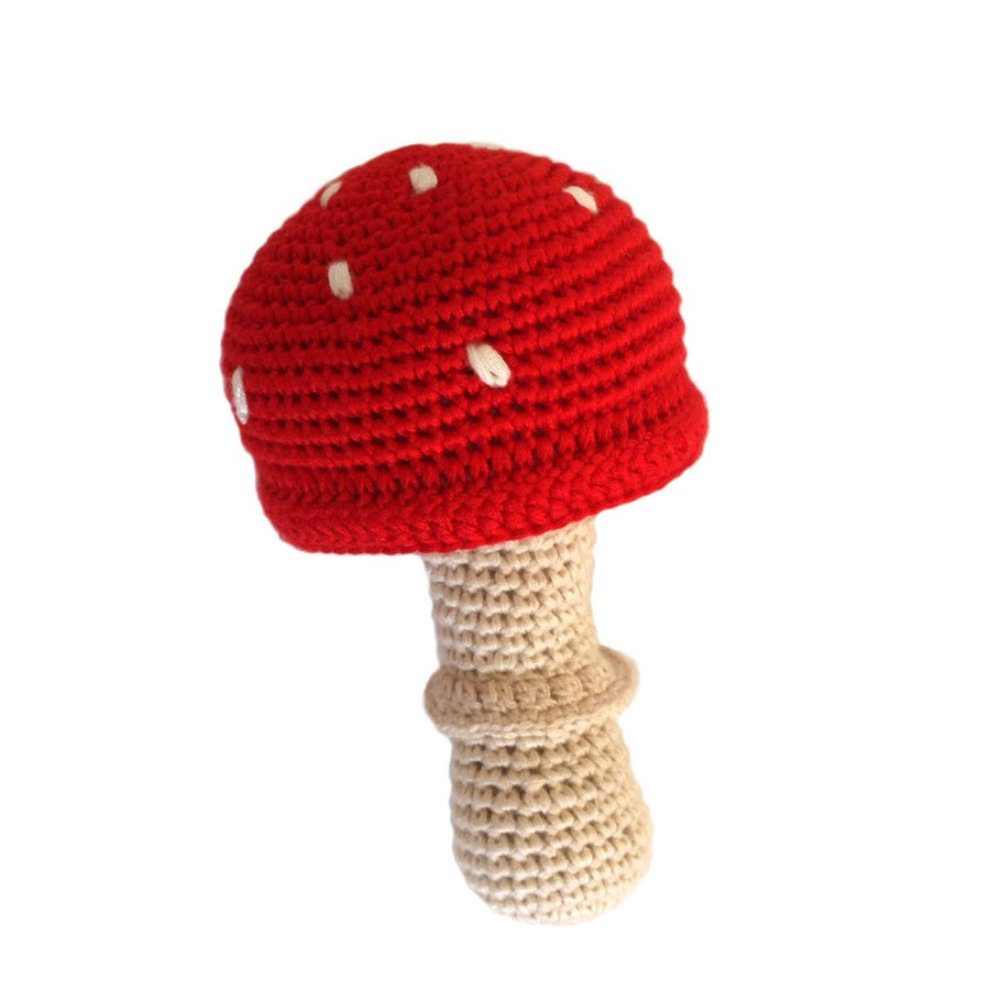 Handmade Bamboo Crochet Teething Rattle - Toadstool