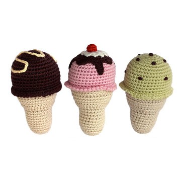 Handmade Bamboo Crochet Teething Rattle/Play Food - Ice Cream Cone