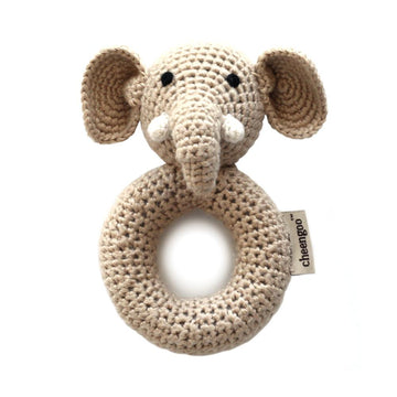 Handmade Crochet Teething Ring Rattle - Elephant