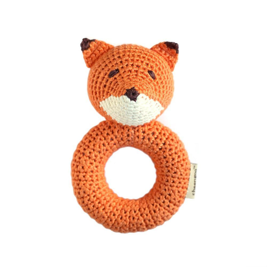 Handmade Crochet Teething Ring Rattle - Fox