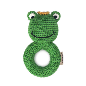 Handmade Crochet Teething Ring Rattle - Frog Prince