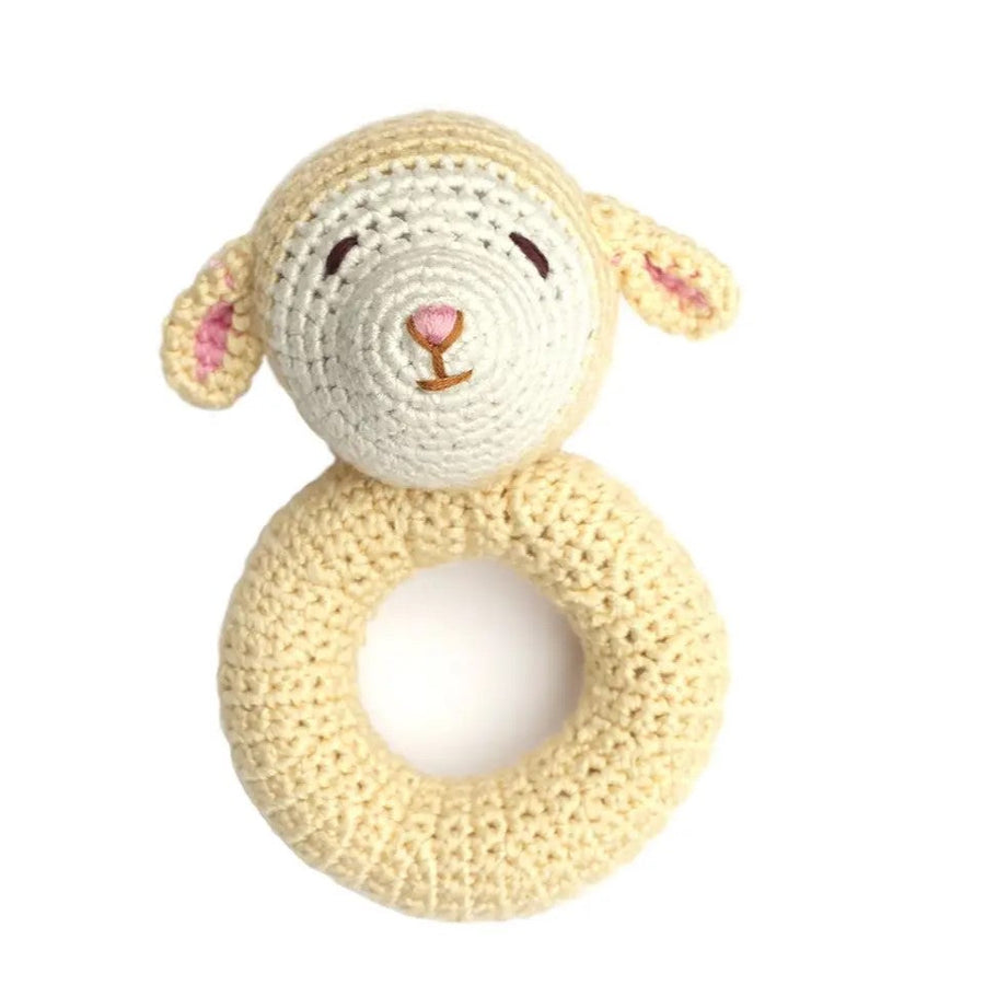 Handmade Crochet Teething Ring Rattle - Lamb