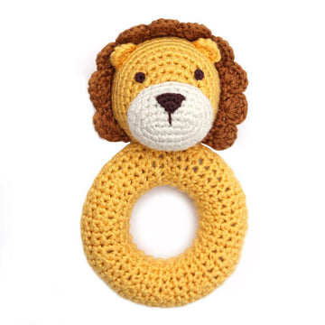 Handmade Crochet Teething Ring Rattle - Lion
