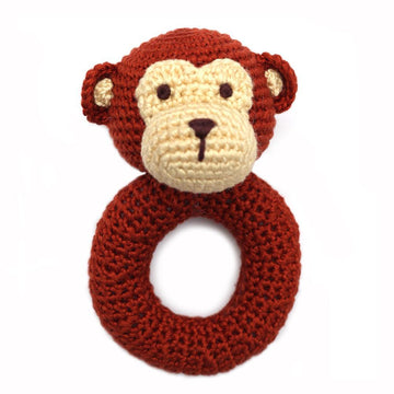 Handmade Crochet Teething Ring Rattle - Monkey
