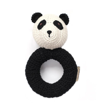 Handmade Crochet Teething Ring Rattle - Panda