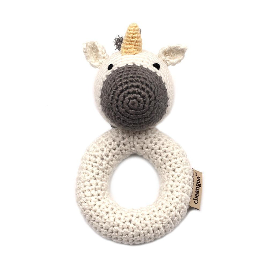 Handmade Crochet Teething Ring Rattle - Unicorn
