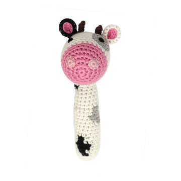 Handmade Crochet Teething Stick Rattle - Cow