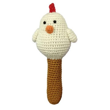 Handmade Crochet Teething Stick Rattle - Hen