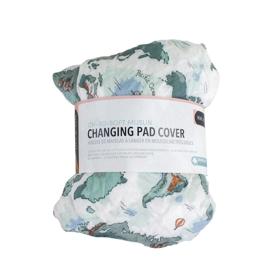 Luxury Muslin Changing Pad Cover - World Map