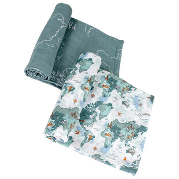 Oh So Soft Muslin Swaddle 2-pack - World Map + Someday