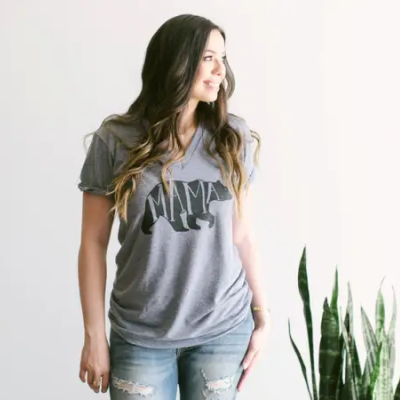 Woman wearing mama bear t shirt