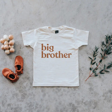 Gladfolk Organic Big Brother Graphic Kids Tee in Cream with Camel Ink
