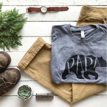 folded papa bear t shirt with pants and accessories